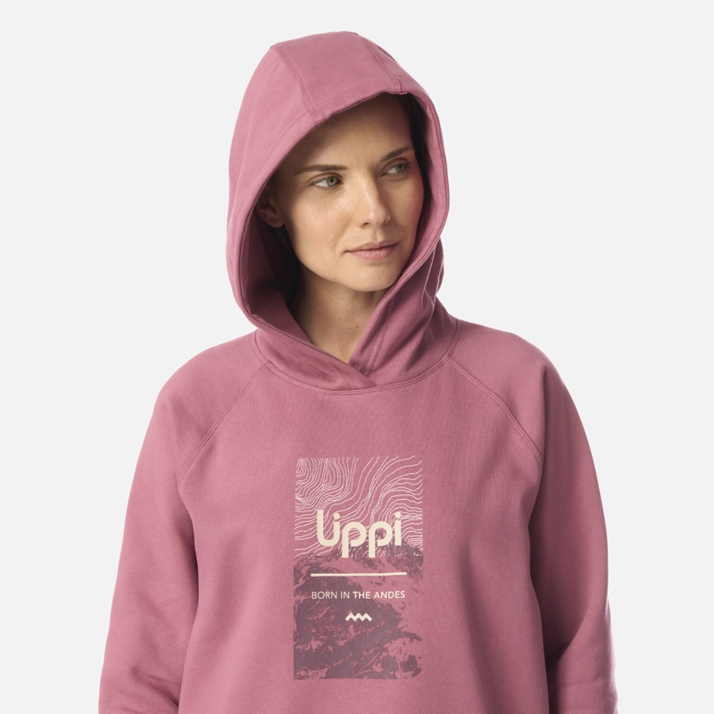 POLERON MUJER INSIGNE HOODY SWEATSHIRT FRONT PRINT ROSA OSCURO LIPPI I26 - 4