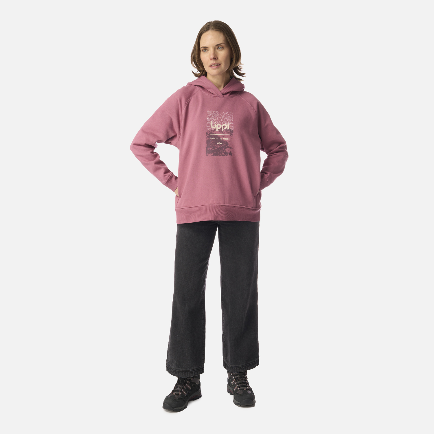 POLERON MUJER INSIGNE HOODY SWEATSHIRT FRONT PRINT ROSA OSCURO LIPPI I26 - 6