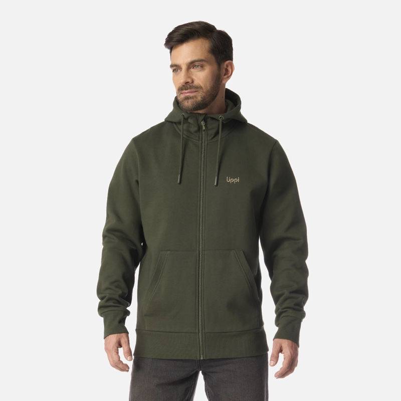 POLERON HOMBRE ULMO FULL ZIP HOODY SWEATSHIRT VERDE MILITAR LIPPI I26 - 1