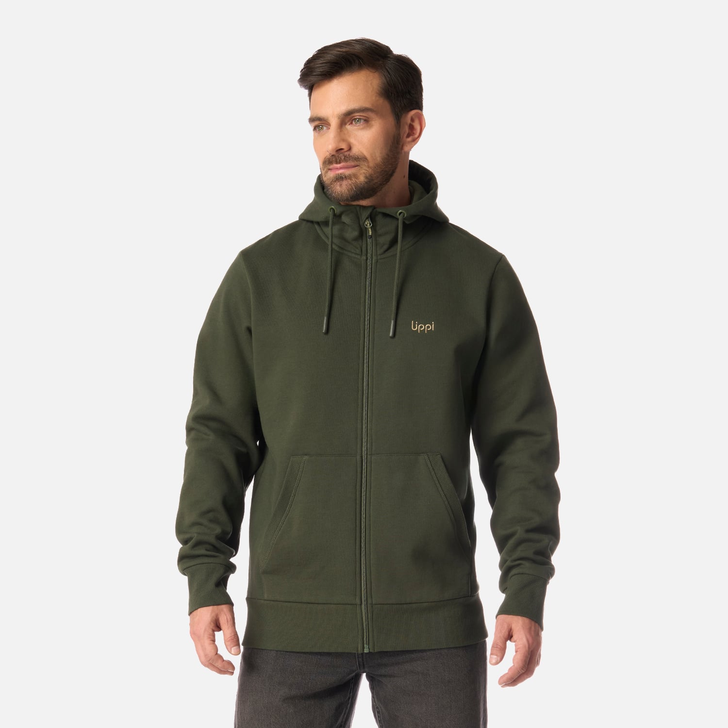 POLERON HOMBRE ULMO FULL ZIP HOODY SWEATSHIRT VERDE MILITAR LIPPI I26 - 1