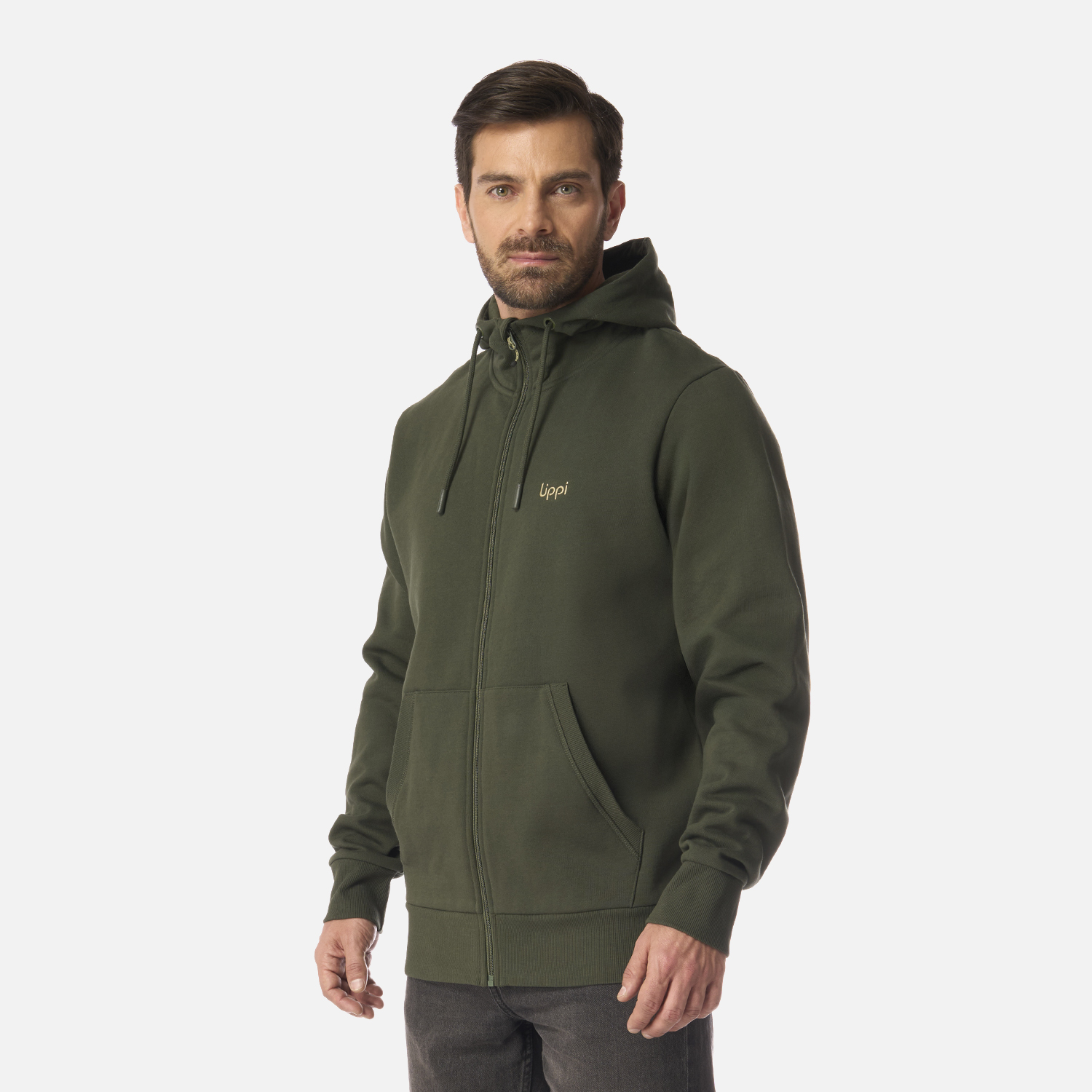 POLERON HOMBRE ULMO FULL ZIP HOODY SWEATSHIRT VERDE MILITAR LIPPI I26 - 2