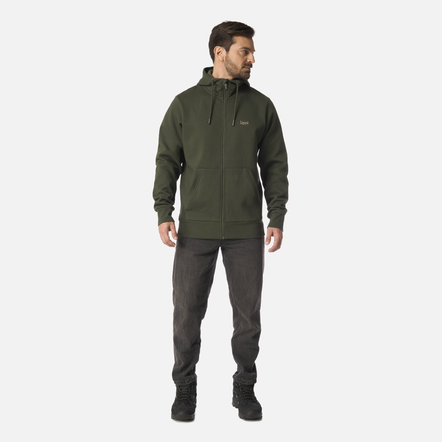 POLERON HOMBRE ULMO FULL ZIP HOODY SWEATSHIRT VERDE MILITAR LIPPI I26 - 6