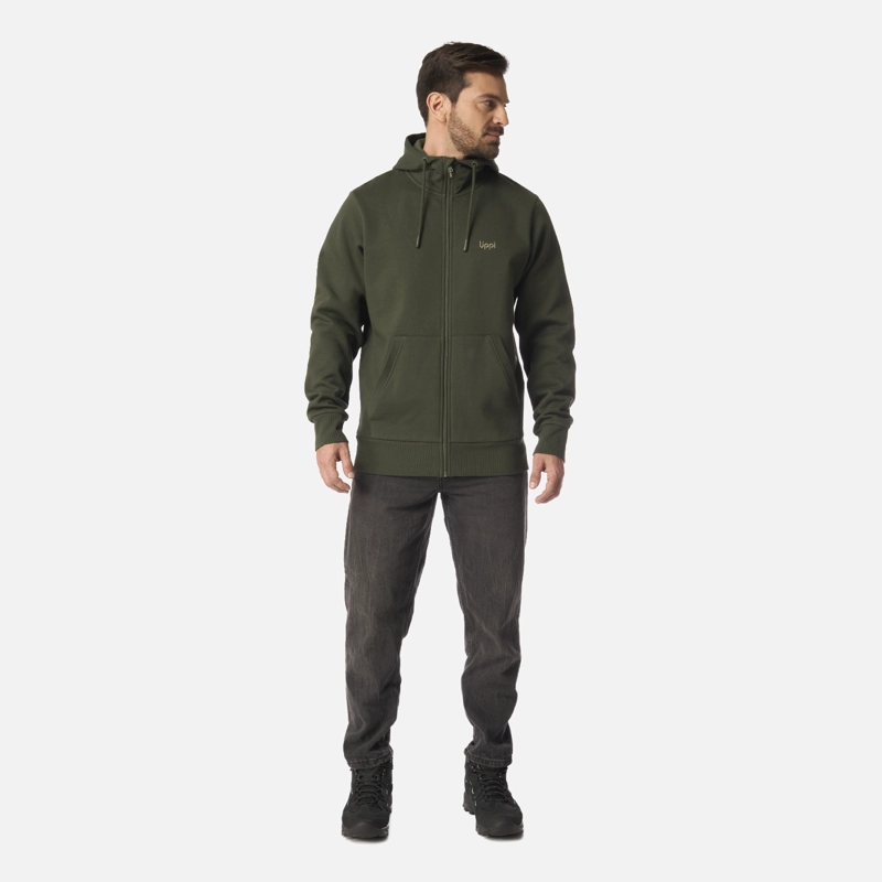 POLERON HOMBRE ULMO FULL ZIP HOODY SWEATSHIRT VERDE MILITAR LIPPI I26 - 6