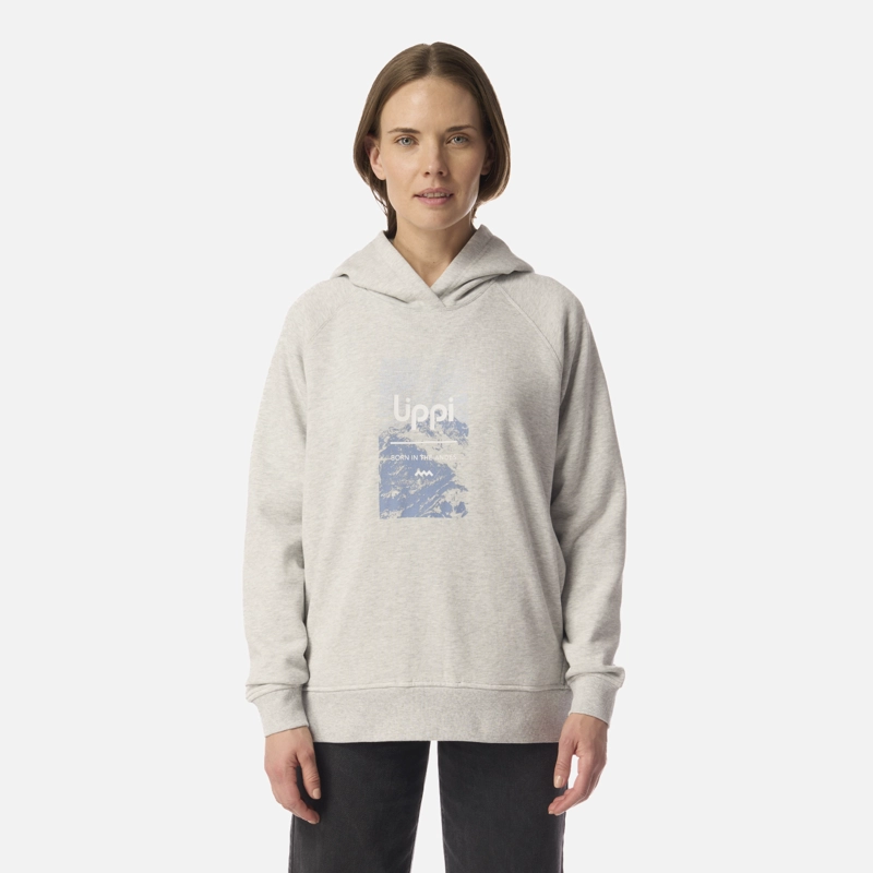 POLERON MUJER INSIGNE HOODY SWEATSHIRT FRONT PRINT GRIS CLARO MELANGE LIPPI I26 - 1