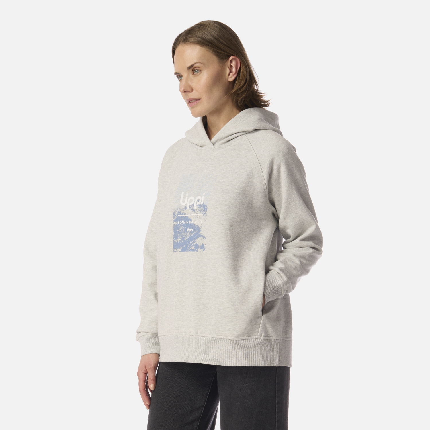 POLERON MUJER INSIGNE HOODY SWEATSHIRT FRONT PRINT GRIS CLARO MELANGE LIPPI I26 - 2