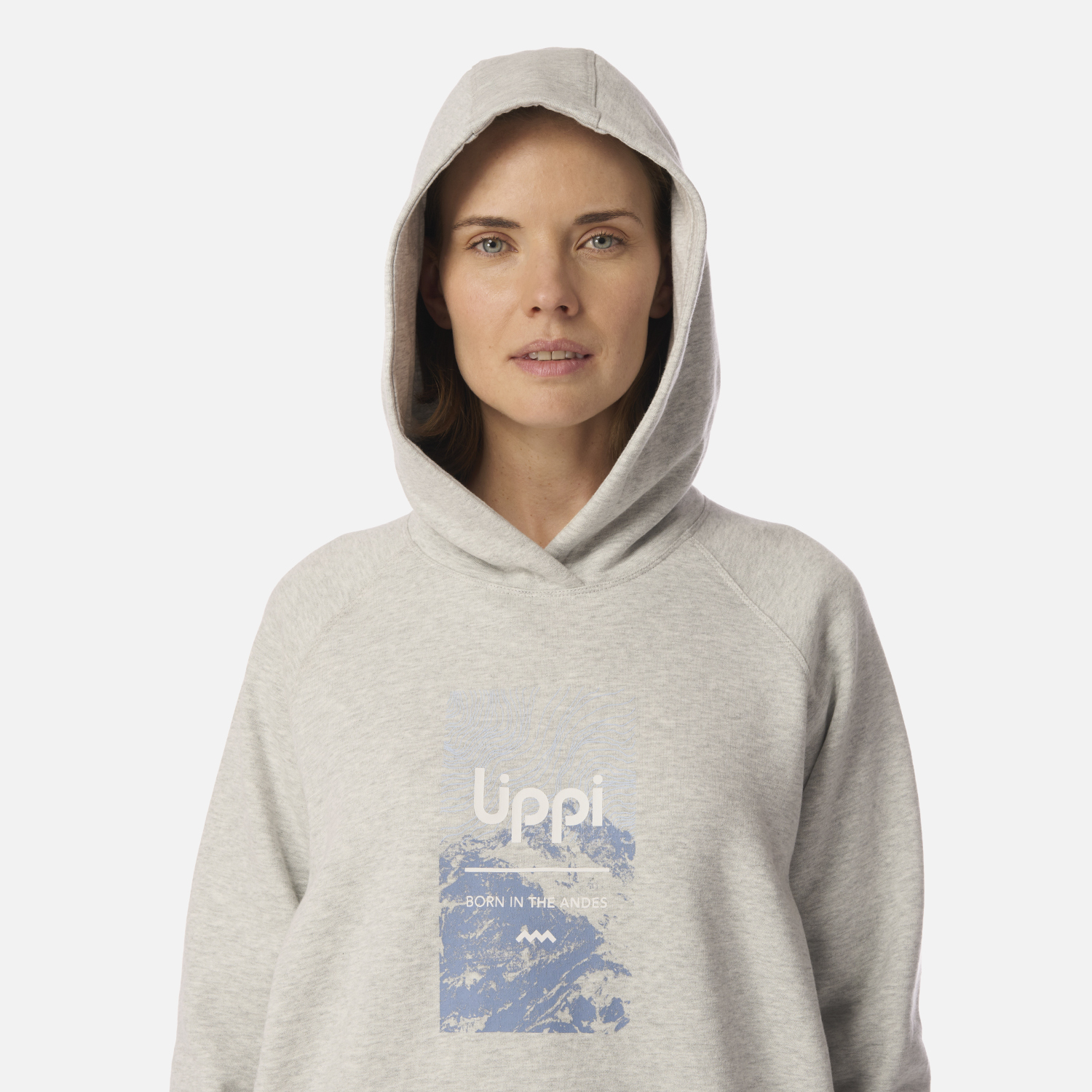 POLERON MUJER INSIGNE HOODY SWEATSHIRT FRONT PRINT GRIS CLARO MELANGE LIPPI I26 - 4