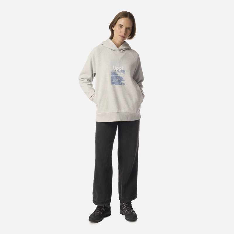 POLERON MUJER INSIGNE HOODY SWEATSHIRT FRONT PRINT GRIS CLARO MELANGE LIPPI I26 - 6