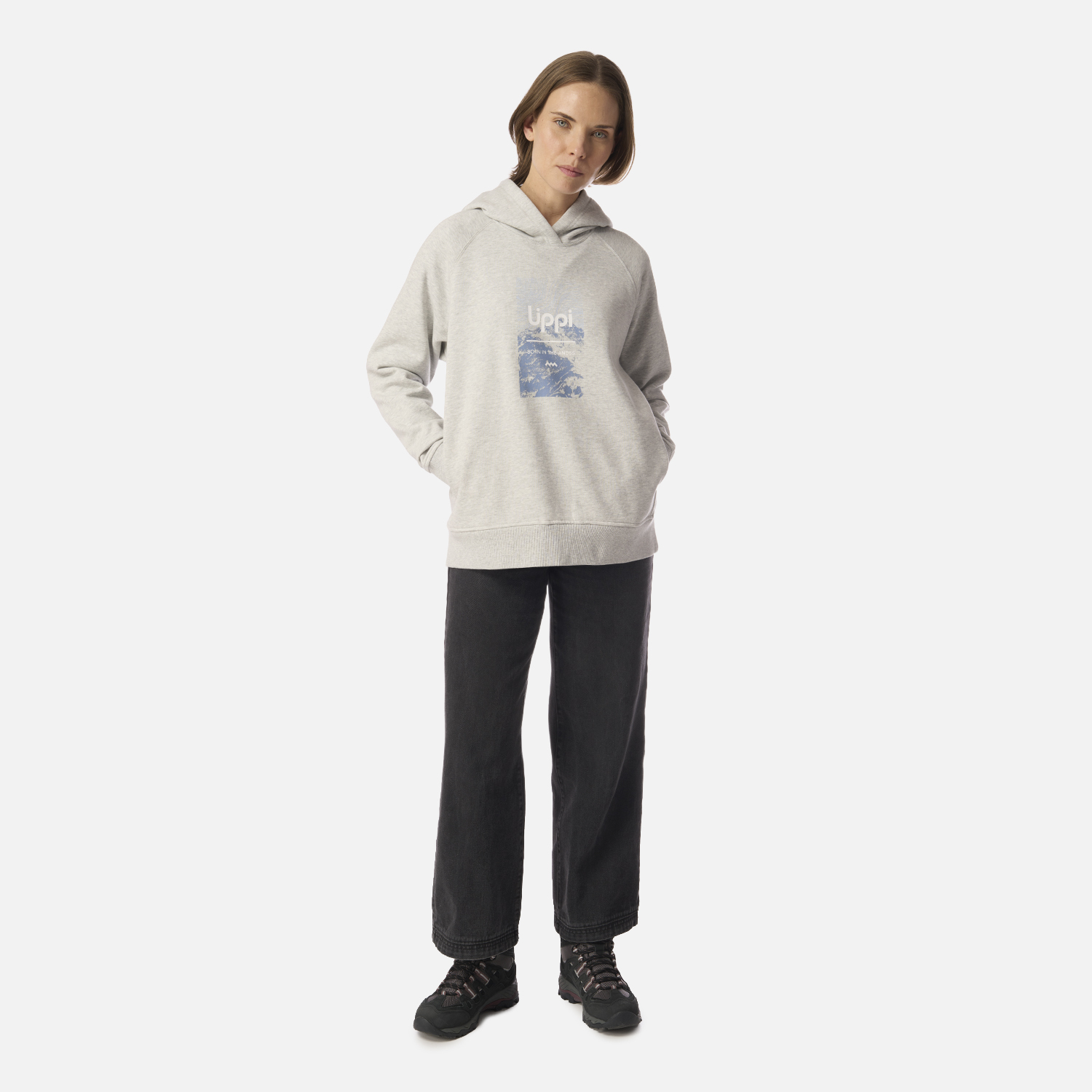 POLERON MUJER INSIGNE HOODY SWEATSHIRT FRONT PRINT GRIS CLARO MELANGE LIPPI I26 - 6