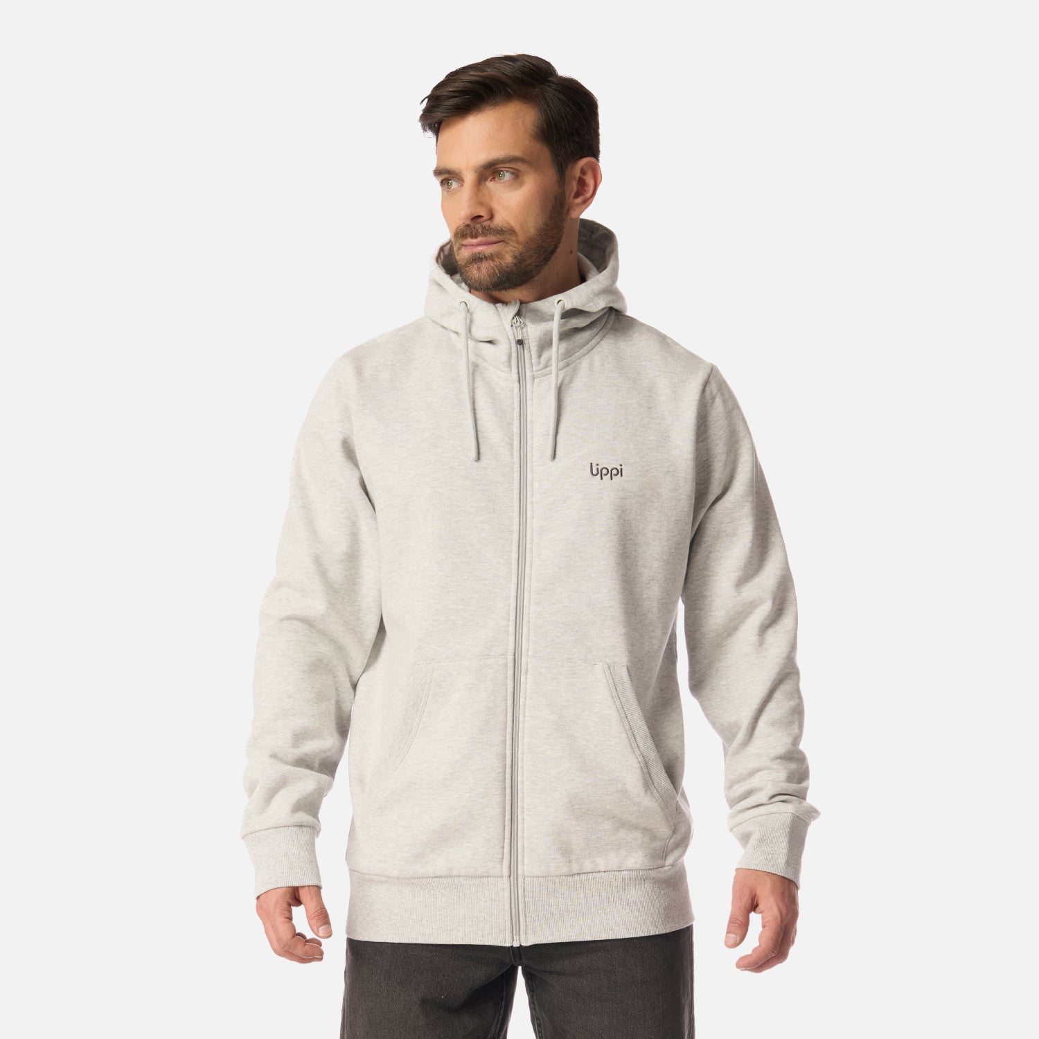 POLERON HOMBRE ULMO FULL ZIP HOODY SWEATSHIRT GRIS CLARO MELANGE LIPPI I26 - 1