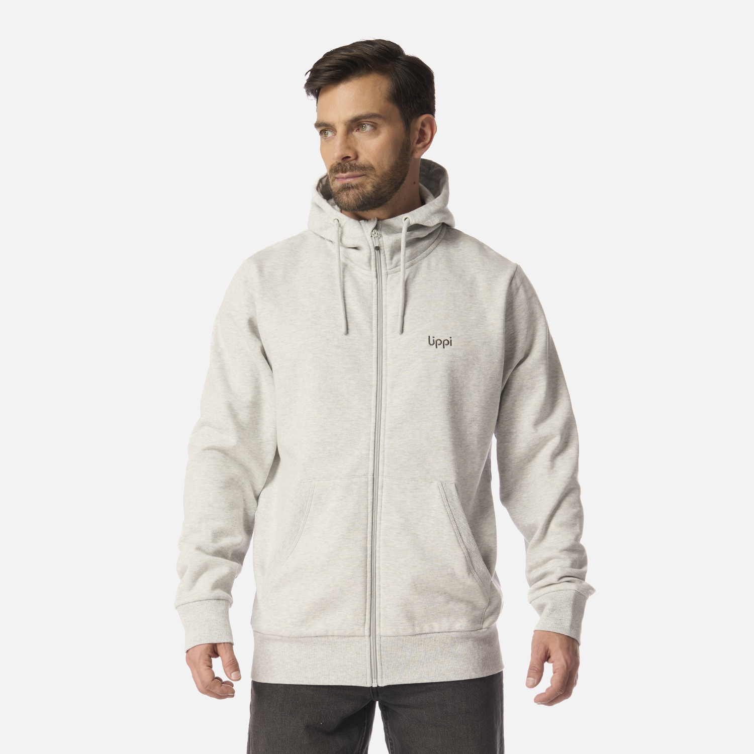 POLERON HOMBRE ULMO FULL ZIP HOODY SWEATSHIRT GRIS CLARO MELANGE LIPPI I26 - 1