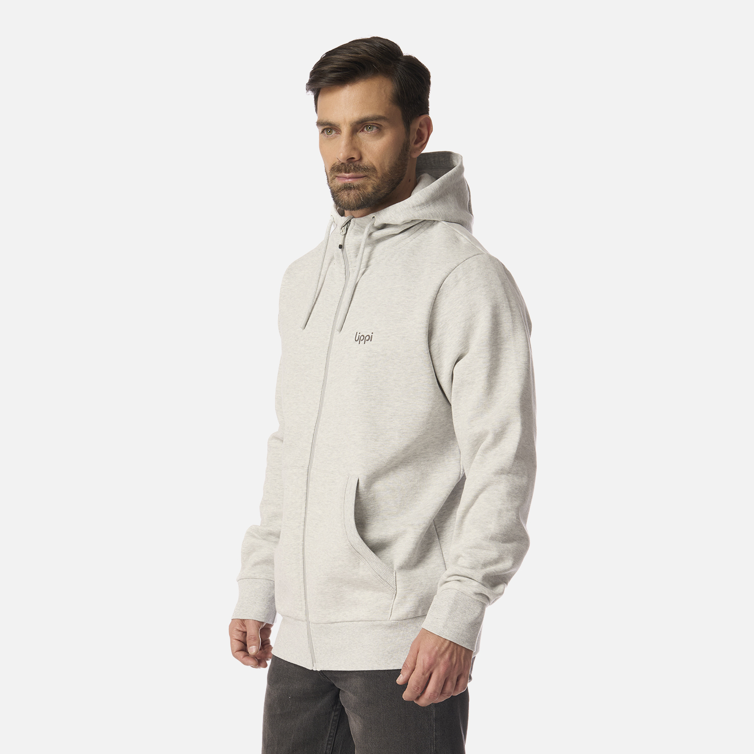 POLERON HOMBRE ULMO FULL ZIP HOODY SWEATSHIRT GRIS CLARO MELANGE LIPPI I26 - 2