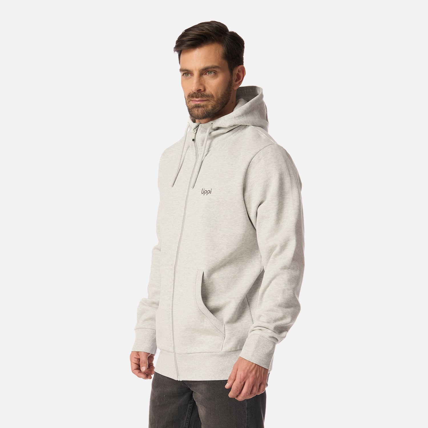POLERON HOMBRE ULMO FULL ZIP HOODY SWEATSHIRT GRIS CLARO MELANGE LIPPI I26 - 2