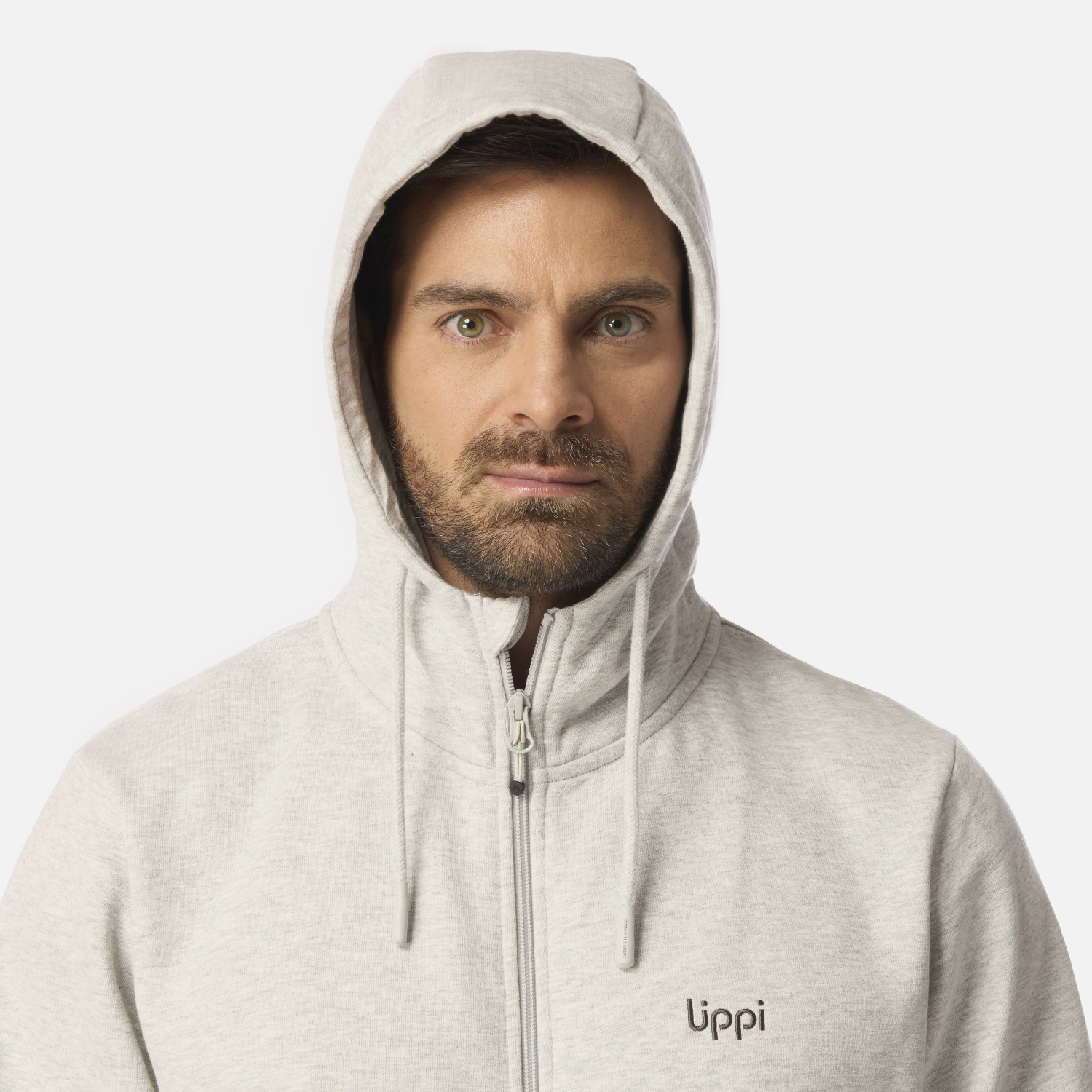 POLERON HOMBRE ULMO FULL ZIP HOODY SWEATSHIRT GRIS CLARO MELANGE LIPPI I26 - 4