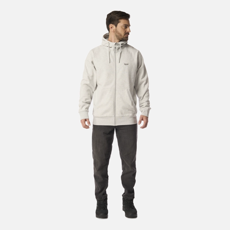 POLERON HOMBRE ULMO FULL ZIP HOODY SWEATSHIRT GRIS CLARO MELANGE LIPPI I26 - 6