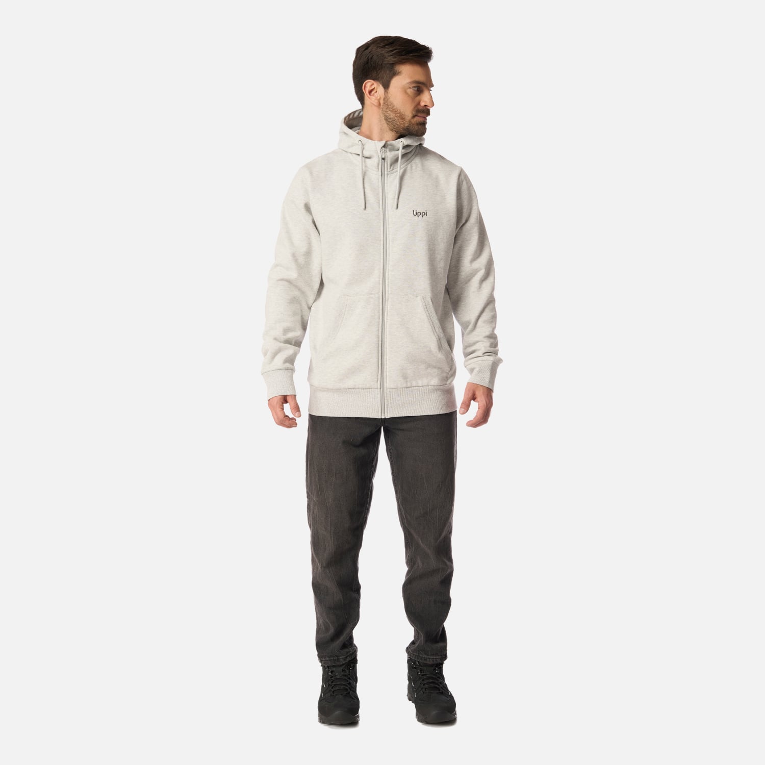 POLERON HOMBRE ULMO FULL ZIP HOODY SWEATSHIRT GRIS CLARO MELANGE LIPPI I26 - 6
