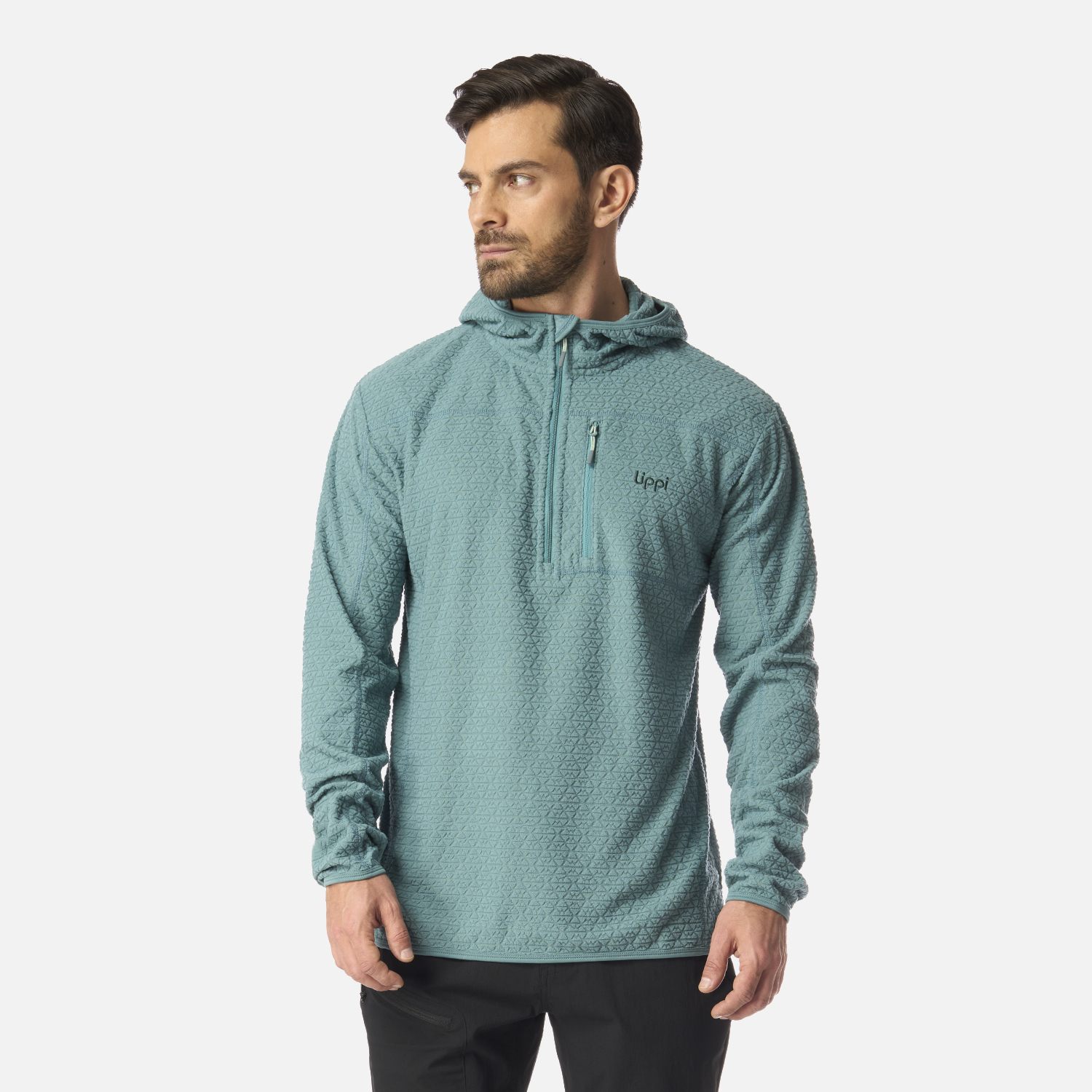 POLERON HOMBRE JACARANDA NANO-F 1/4 ZIP HOODY PETROLEO CLARO LIPPI I26 - 1