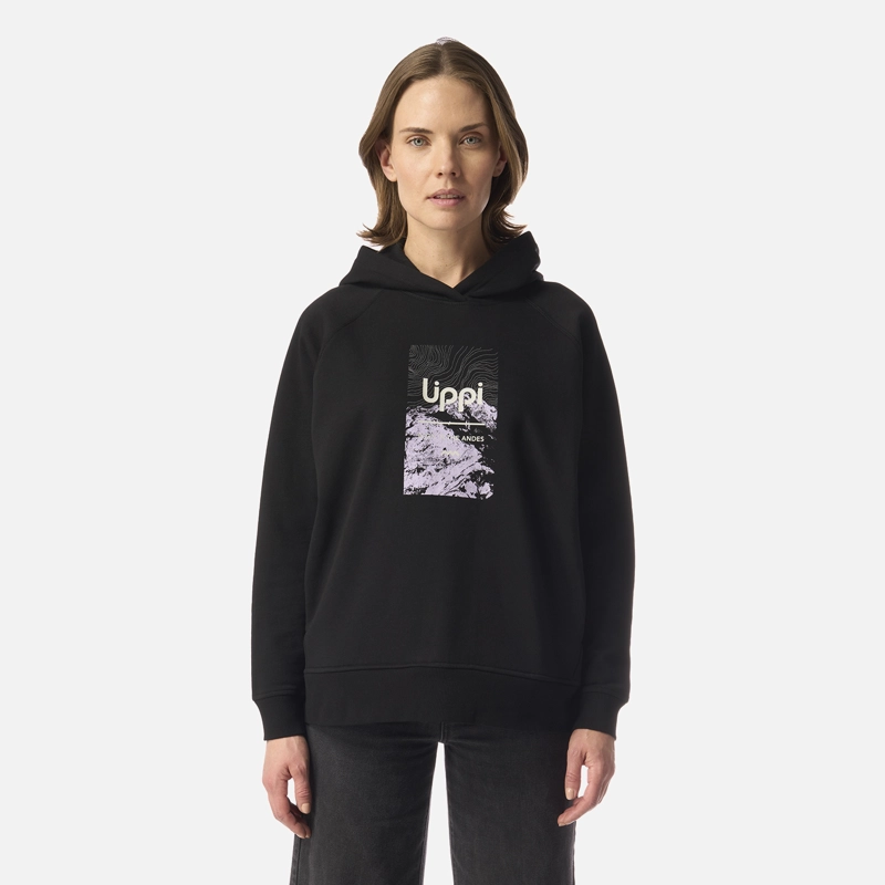 POLERON MUJER INSIGNE HOODY SWEATSHIRT FRONT PRINT NEGRO LIPPI I26 - 1