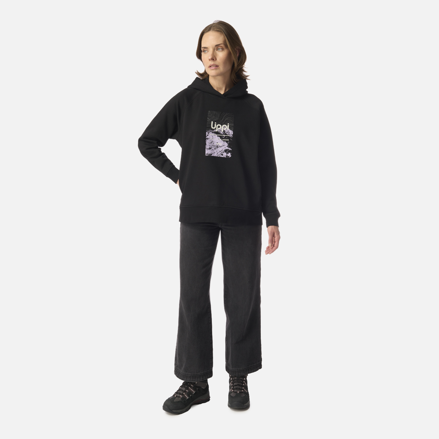 POLERON MUJER INSIGNE HOODY SWEATSHIRT FRONT PRINT NEGRO LIPPI I26 - 6