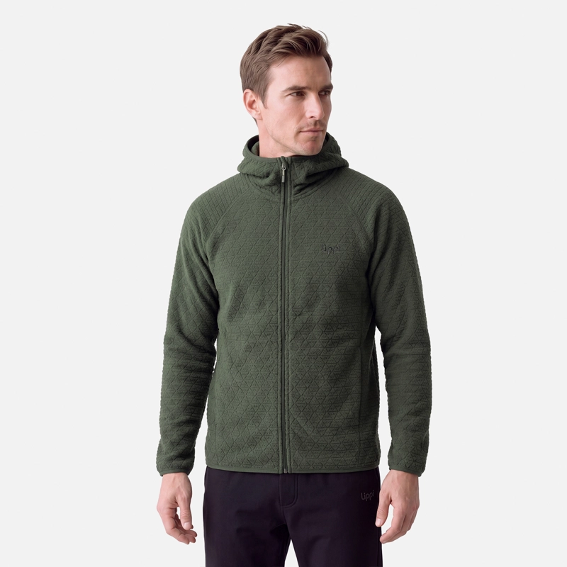 POLERON HOMBRE JACARANDA NANO-F FULL ZIP HOODY VERDE MILITAR LIPPI V27 - 1