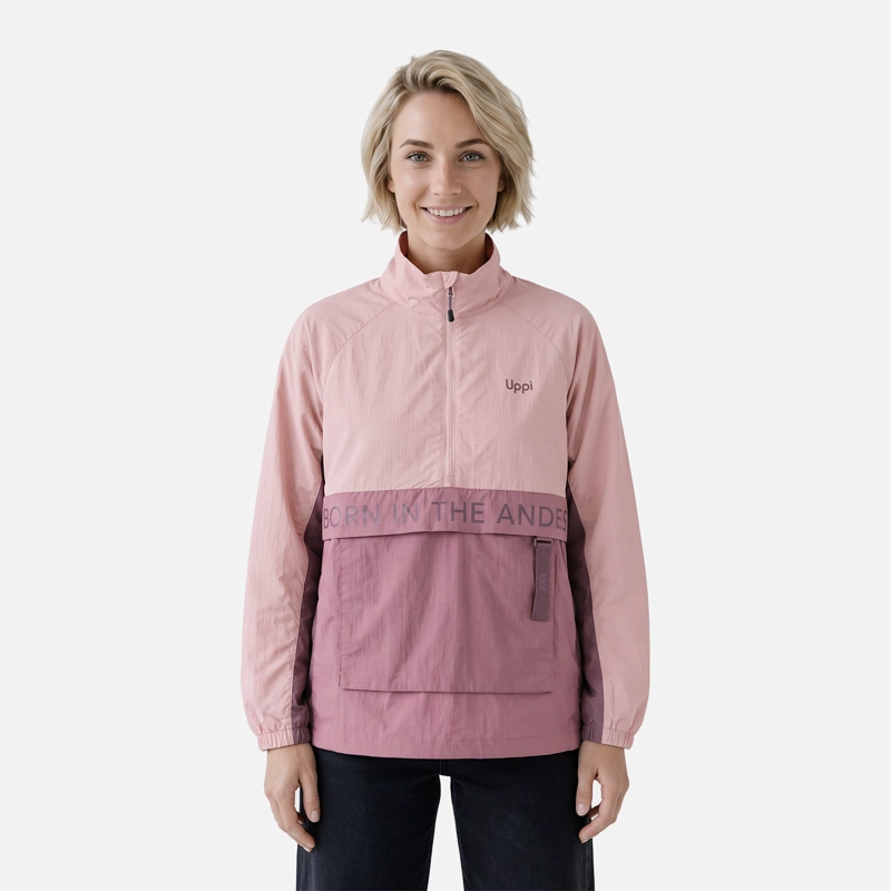 CHAQUETA MUJER WINDCITY WINDBREAKER 1/4 ZIP JACKET ROSA OSCURO LIPPI V27 - 1