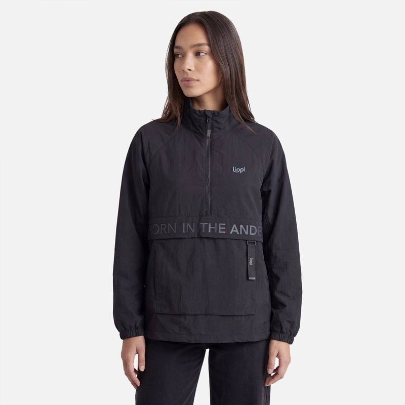 CHAQUETA MUJER WINDCITY WINDBREAKER 1/4 ZIP JACKET NEGRO LIPPI V27 - 1