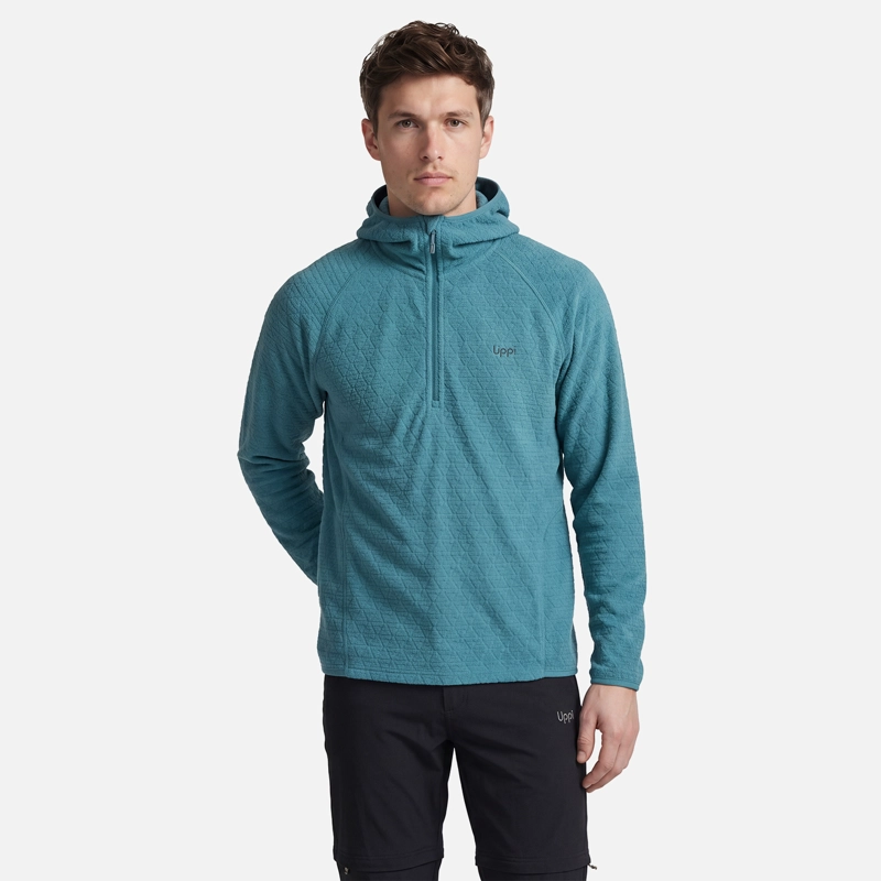 POLERON HOMBRE JACARANDA NANO-F 1/4 ZIP HOODY PETROLEO CLARO LIPPI V27 - 1