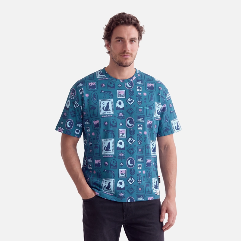 POLERA HOMBRE RELIQUIAS PRINT TURQUESA VERDE HAKA HONU V27 - 1