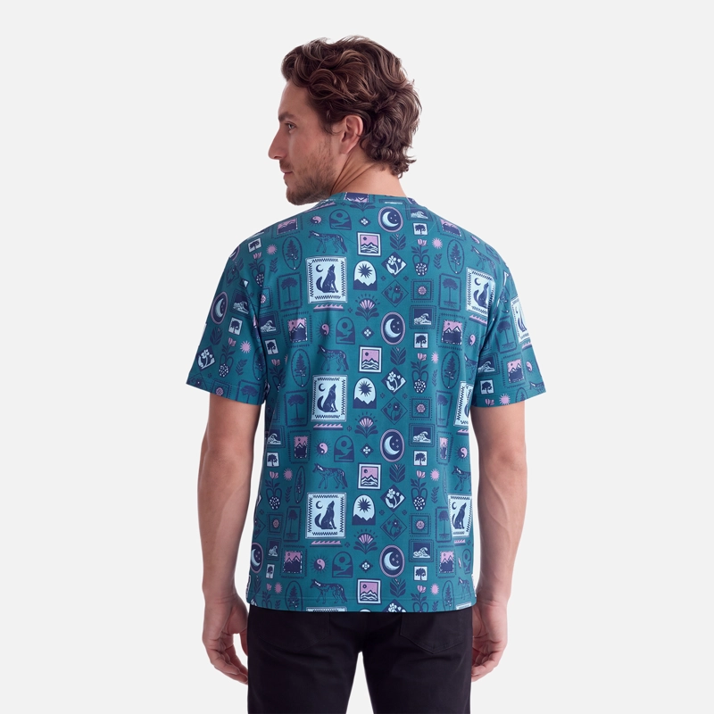 POLERA HOMBRE RELIQUIAS PRINT TURQUESA VERDE HAKA HONU V27 - 2