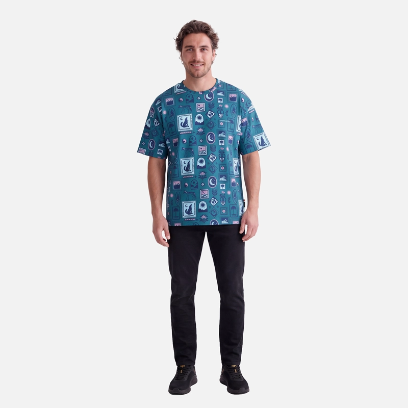 POLERA HOMBRE RELIQUIAS PRINT TURQUESA VERDE HAKA HONU V27 - 3