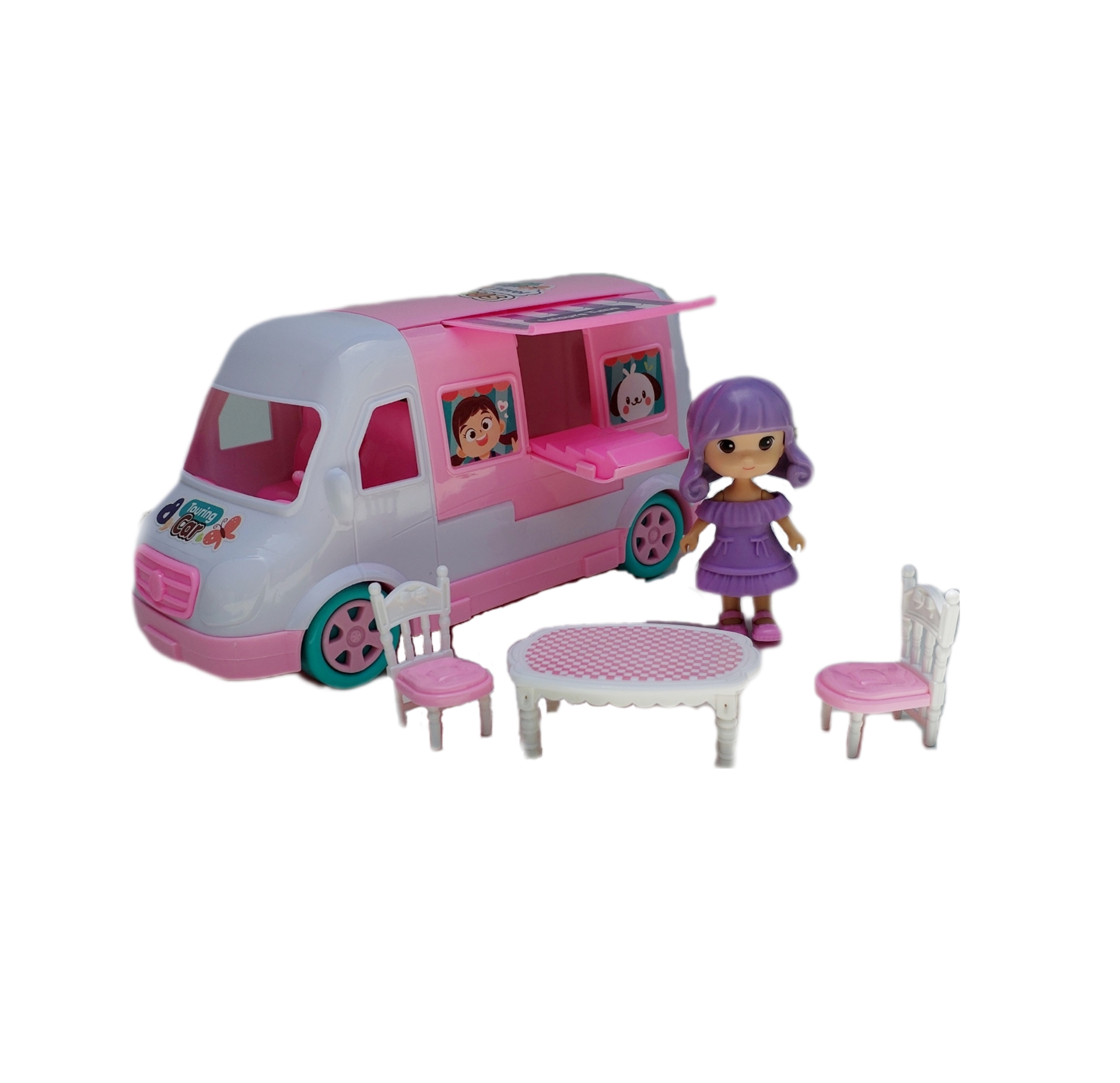 VEHÍCULO DE JUGUETE FOOD TRUCK PRICANA STORE ROSA CAMPER CON ACCESORIOS - 1