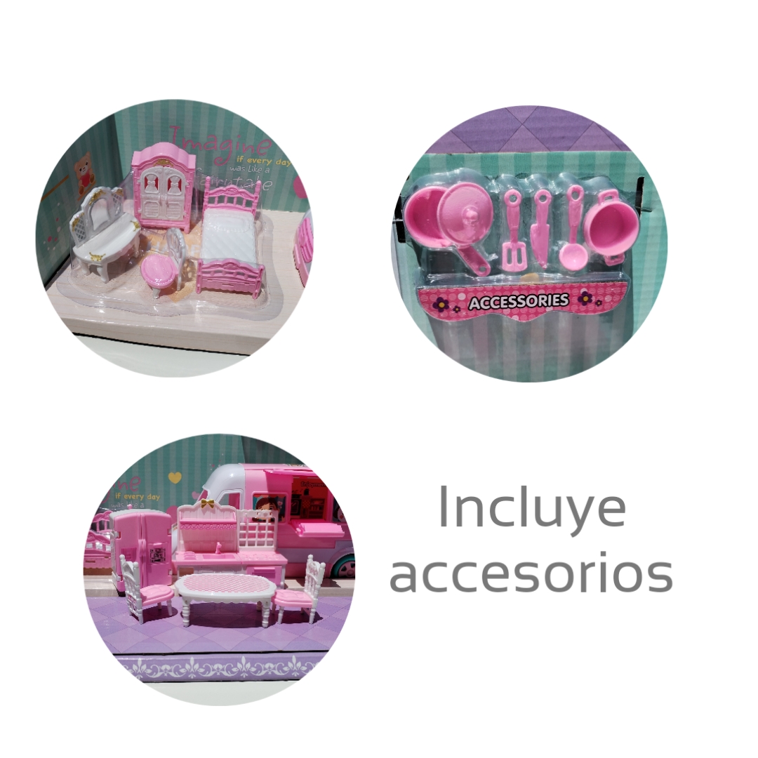 VEHÍCULO DE JUGUETE FOOD TRUCK PRICANA STORE ROSA CAMPER CON ACCESORIOS - 3