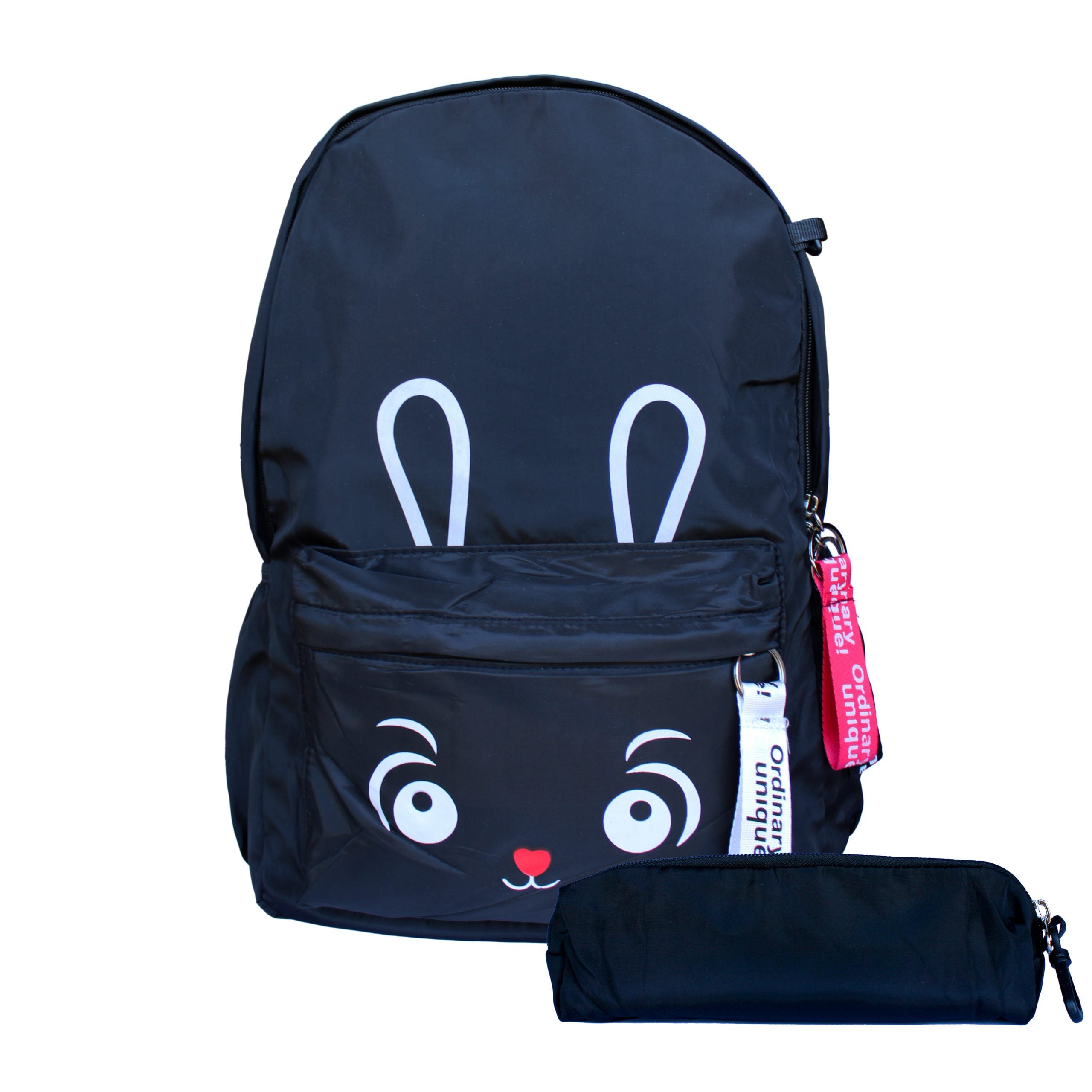 MOCHILA ESCOLAR KAWAII CON CARA DE CONEJO + ESTUCHE - 1