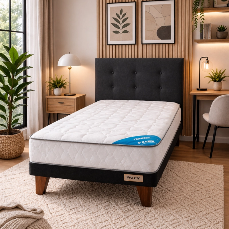 CAMA EUROPEA FLEX THERAPEDIC 1.5 PL + RESPALDO ROYAL NEGRO - 1