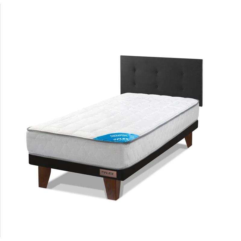 CAMA EUROPEA FLEX THERAPEDIC 1.5 PL + RESPALDO ROYAL EN COLOR NEGRO - 2