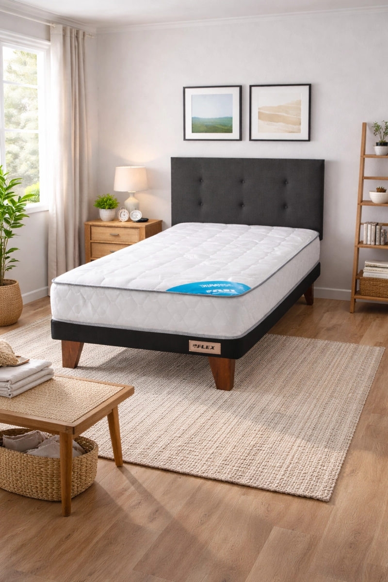 CAMA EUROPEA FLEX THERAPEDIC 1.5 PL + RESPALDO ROYAL EN COLOR NEGRO - 6