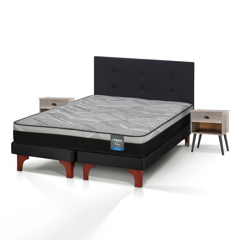 CAMA EUROPEA DREAM PRO 2 PLAZAS BOX 150X200 + RESPALDO ROYAL NEGRO + VELADOR ROCK FLEX - 1