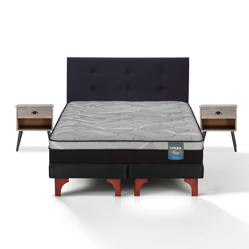 CAMA EUROPEA DREAM PRO 2 PLAZAS BOX 150X200 + RESPALDO ROYAL NEGRO + VELADOR ROCK FLEX - 2