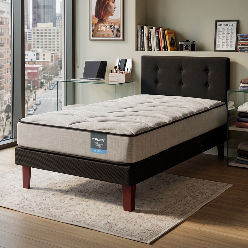 CAMA EUROPEA DREAM DUAL 1.5 PLAZAS BOX 105X200 + RESPALDO ROYAL NEGRO FLEX - 6