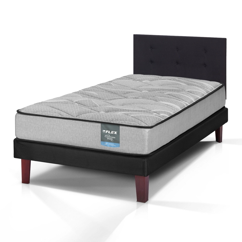 CAMA EUROPEA DREAM DUAL 1.5 PLAZAS 105X190 + RESPALDO ROYAL NEGRO FLEX - 1