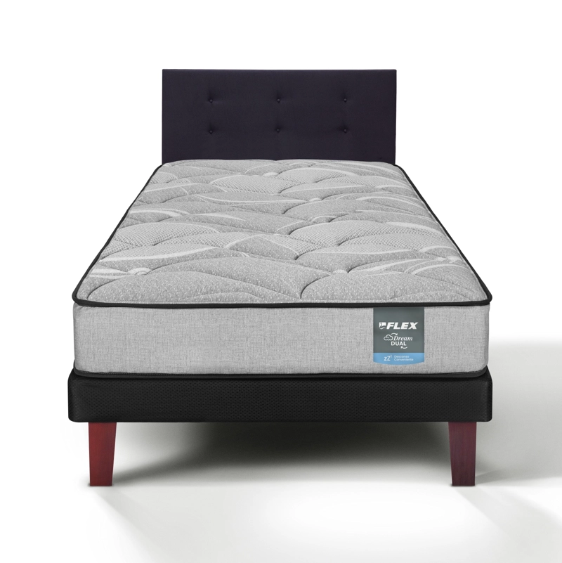CAMA EUROPEA DREAM DUAL 1.5 PLAZAS 105X190 + RESPALDO ROYAL NEGRO FLEX - 2