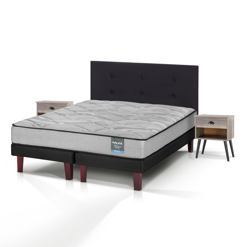 CAMA EUROPEA DREAM DUAL 2 PLAZAS 150X190 + RESPALDO ROYAL NEGRO + VELADOR ROCK FLEX - 1