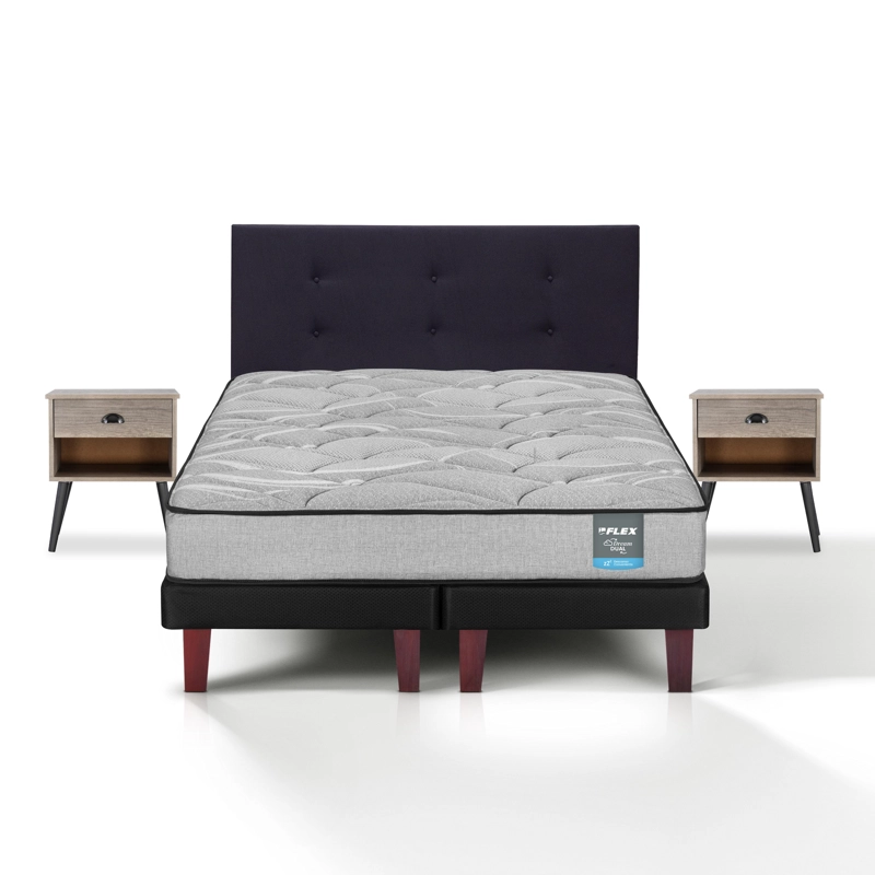 CAMA EUROPEA DREAM DUAL 2 PLAZAS 150X190 + RESPALDO ROYAL NEGRO + VELADOR ROCK FLEX - 2