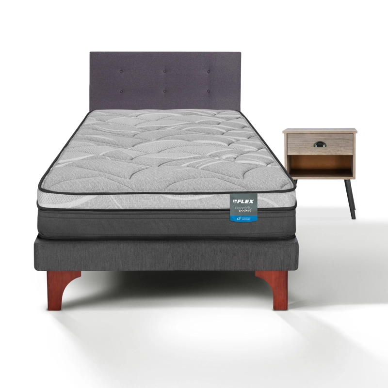 CAMA EUROPEA DREAM POCKET 1.5 PLAZAS BOX 105X200 + RESPALDO ROYAL GRAFITO + VELADOR ROCK FLEX - 2