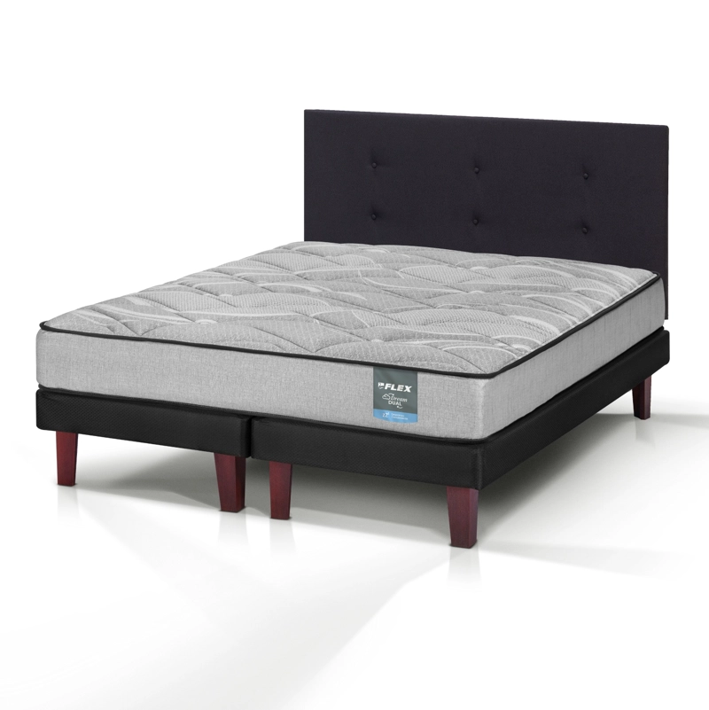 CAMA EUROPEA DREAM DUAL 2 PLAZAS BOX 150X200 + RESPALDO ROYAL NEGRO FLEX - 1