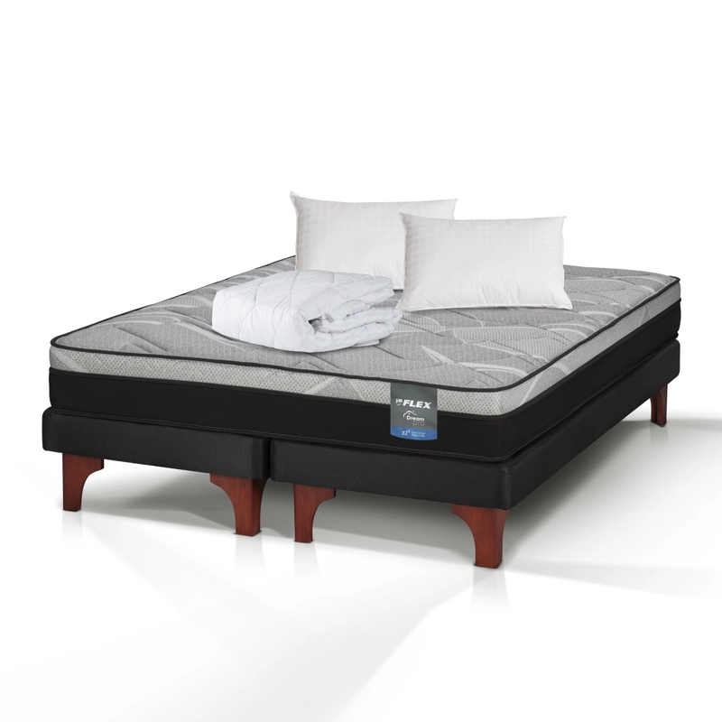 CAMA EUROPEA DREAM PRO 2 PLAZAS BOX 150X200 + ALMOHADA POLICOTTON + CUBRECOLCHON FLEX - 1