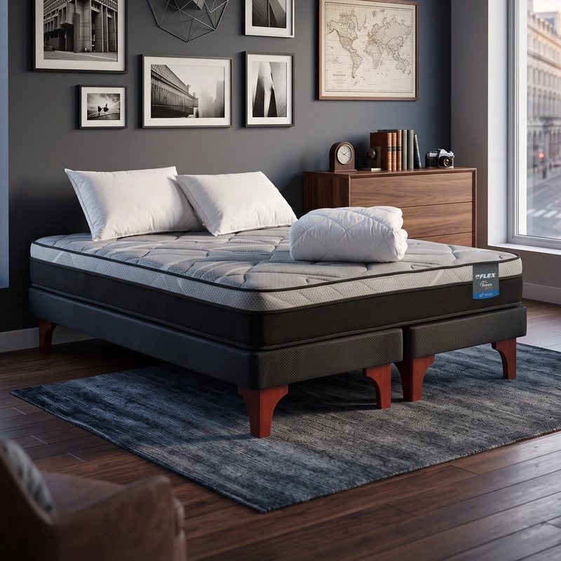 CAMA EUROPEA DREAM PRO 2 PLAZAS BOX 150X200 + ALMOHADA POLICOTTON + CUBRECOLCHON FLEX - 6