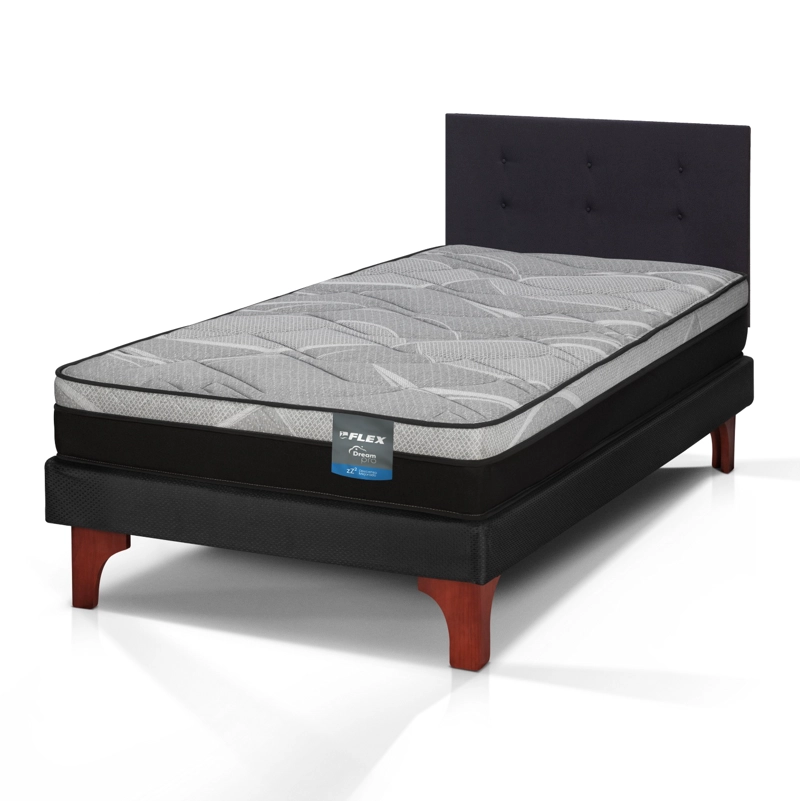 CAMA EUROPEA DREAM PRO 1.5 PLAZAS BOX 105X200 + RESPALDO ROYAL NEGRO FLEX - 1