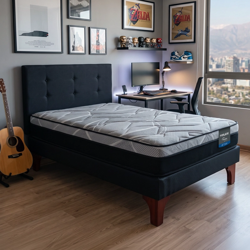 CAMA EUROPEA DREAM PRO 1.5 PLAZAS BOX 105X200 + RESPALDO ROYAL NEGRO FLEX - 6