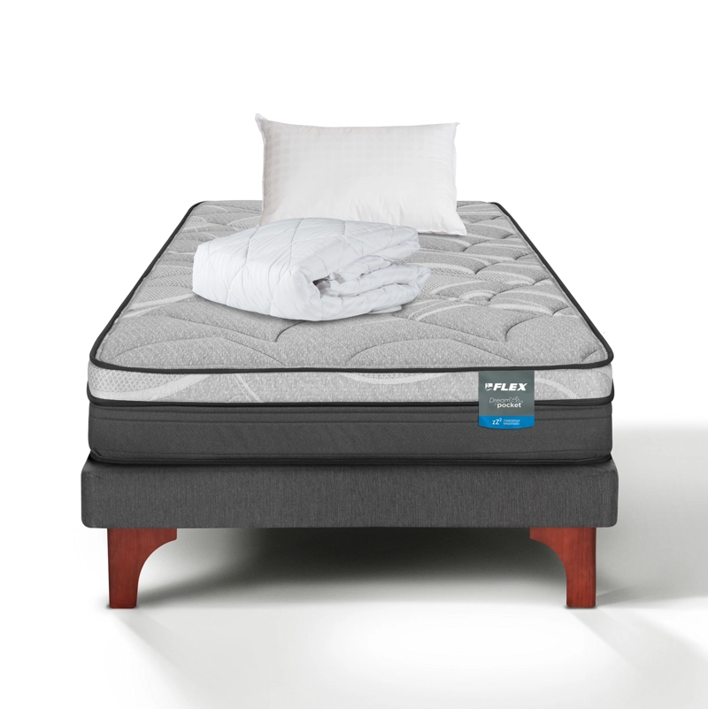 CAMA EUROPEA DREAM POCKET 1.5 PLAZAS BOX 105X200 + ALMOHADA POLICOTTON + CUBRECOLCHON BASICO FLEX - 2