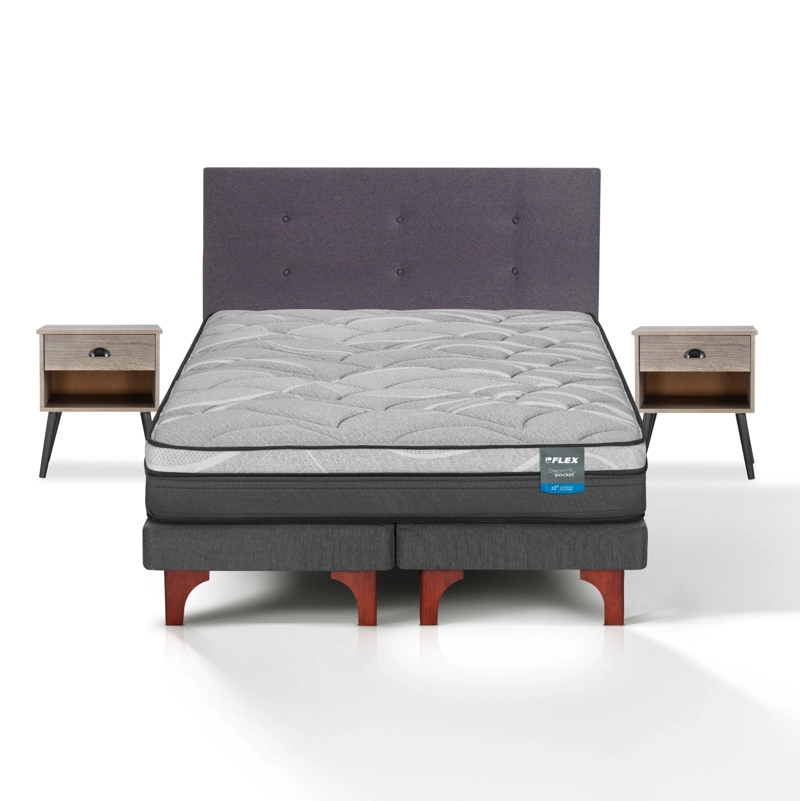 CAMA EUROPEA DREAM POCKET 2 PLAZAS BOX 150X200 + RESPALDO ROYAL GRAFITO + VELADOR ROCK FLEX - 2